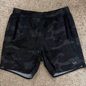 RVCA yogger athletic shorts. Black and grey camo. Medium